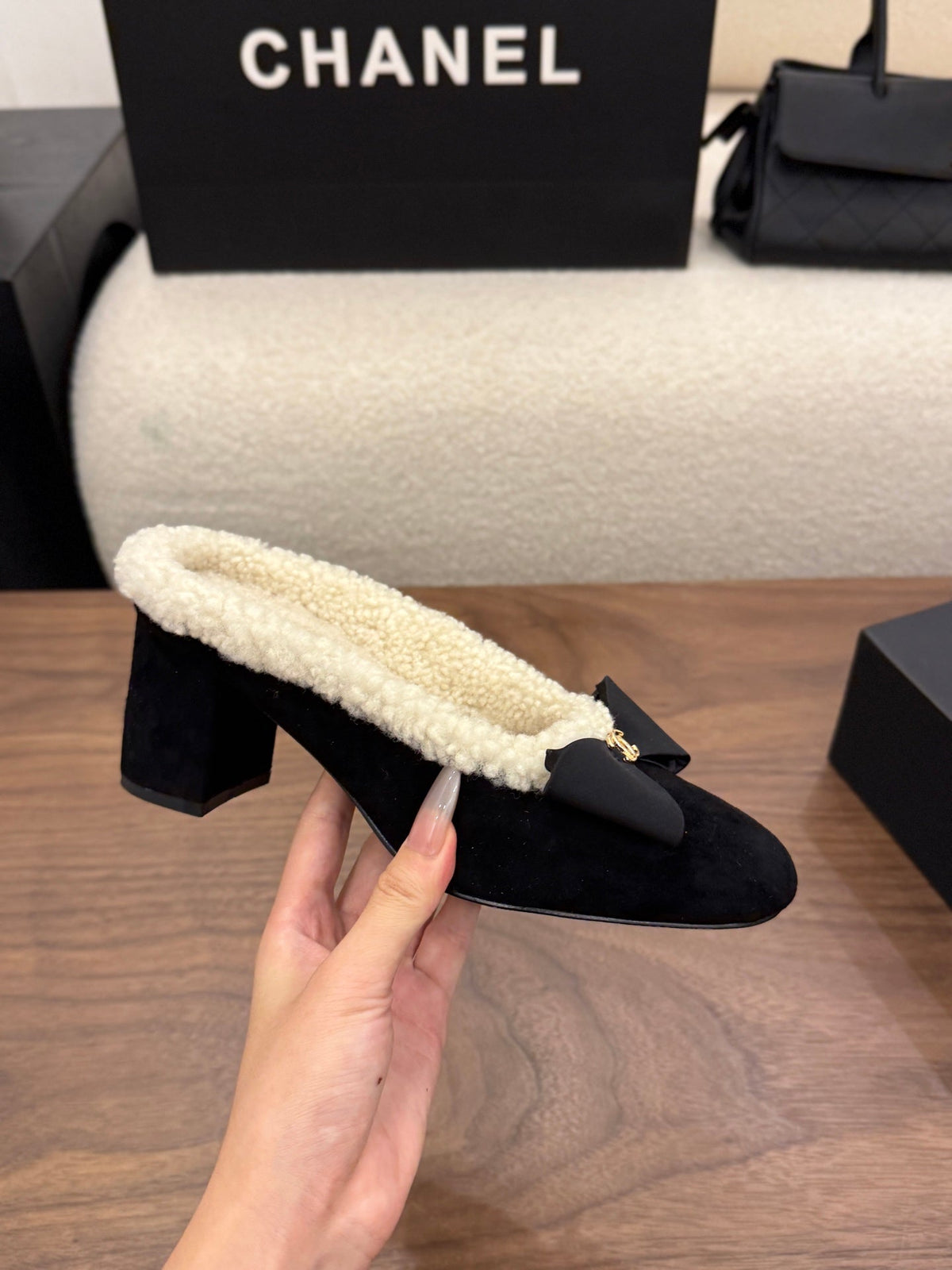 Chanel 2026 Bow Mule 65mm Suede Leather Wool 173180