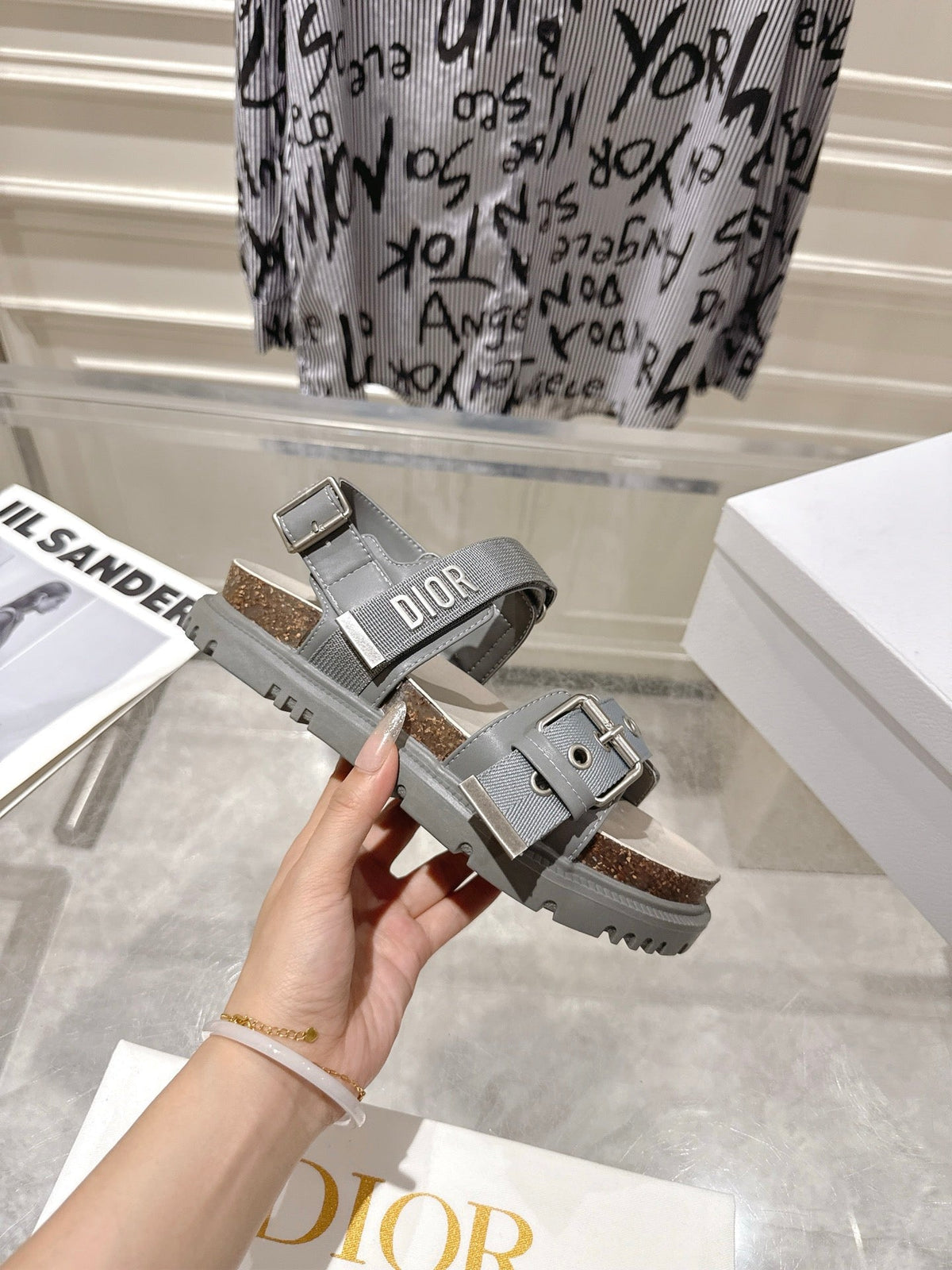 CD 26s Buckle Sandals Grey Canvas 491038