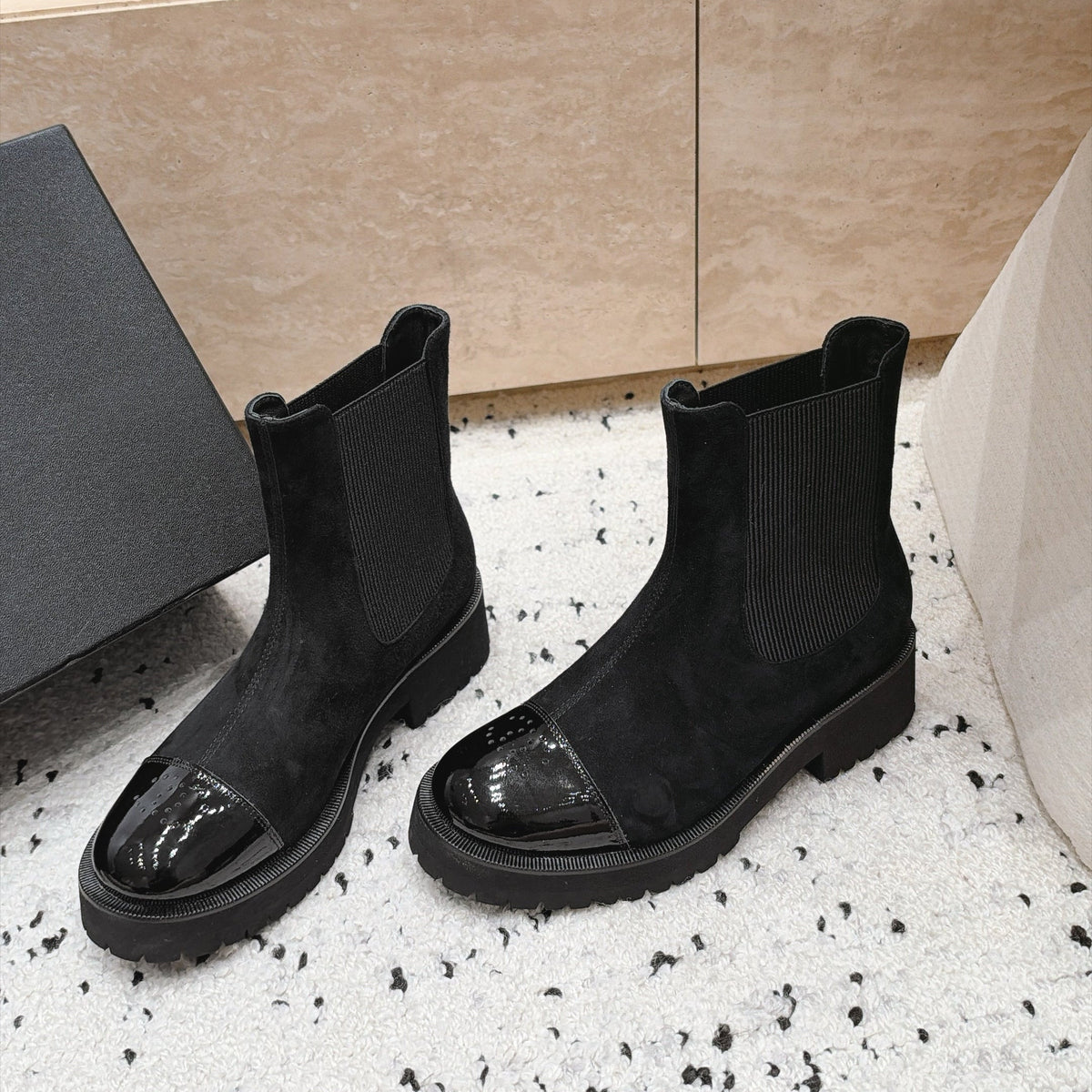 CC Dr. Martens-Style Chelsea Ankle Boots Black Suede Leather 180277