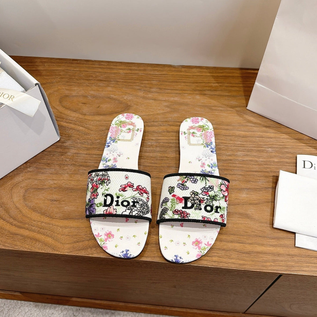CD 26s Flat Slide Sandals Multicolor Embroidered Canvas 739158