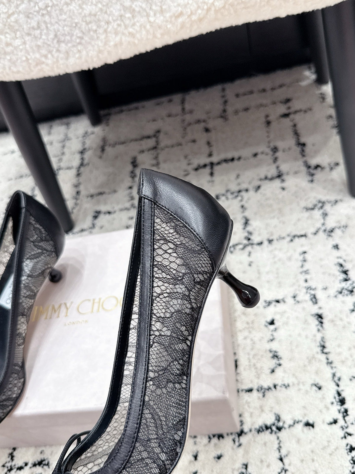 Jimmy Choo 26S Lace-Up High Heels 4.5cm Black Lace Fabric 284195