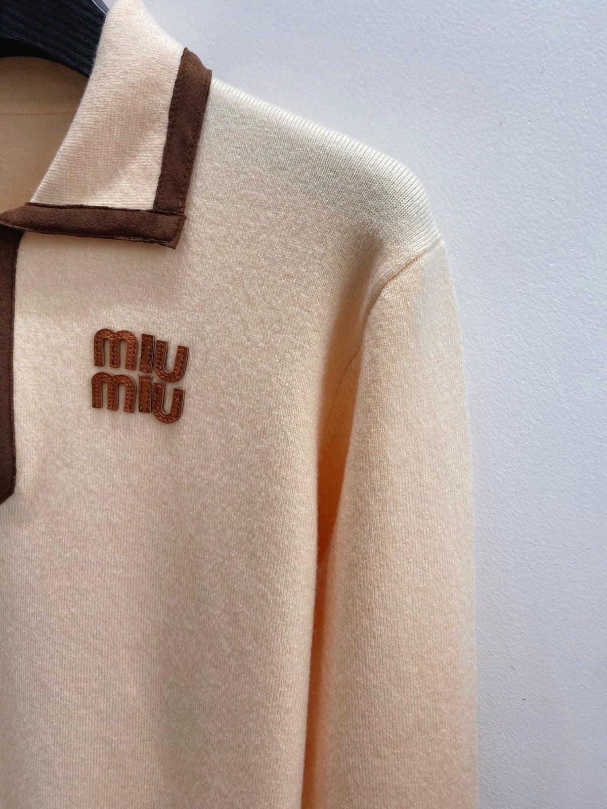 Miumiu 2026 Long-Sleeved Polo Sweater Beige Wool 433365