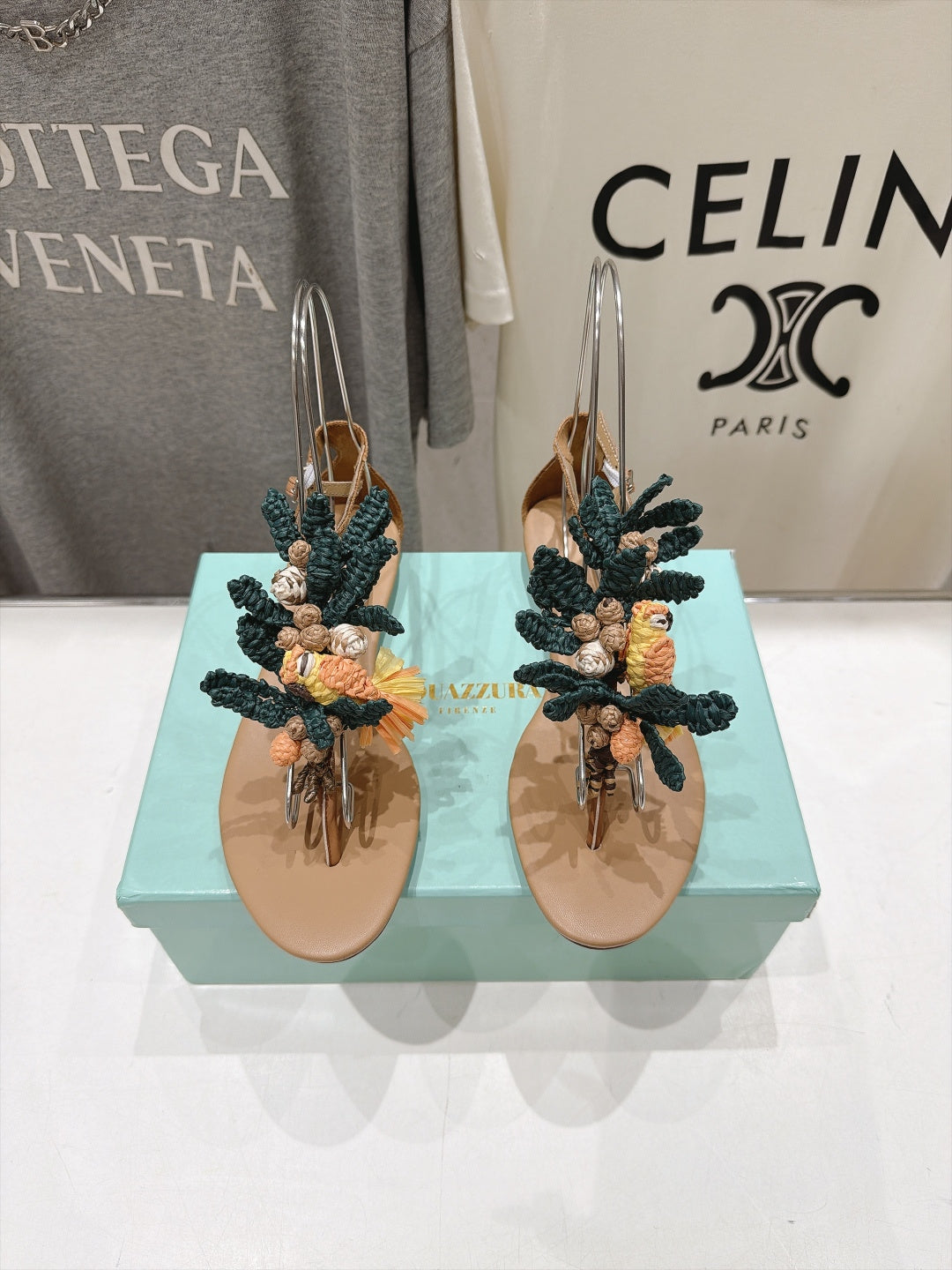 Aquazzura 26s Floral Applique Thong Sandals Brown Calfskin 618402