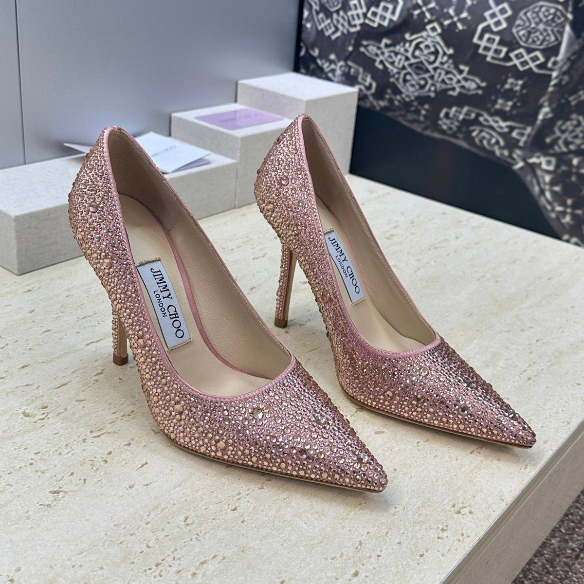 Jimmy Choo 26S High Heels 9.5cm Pink Rose Gold Crystal-Embellished 481935
