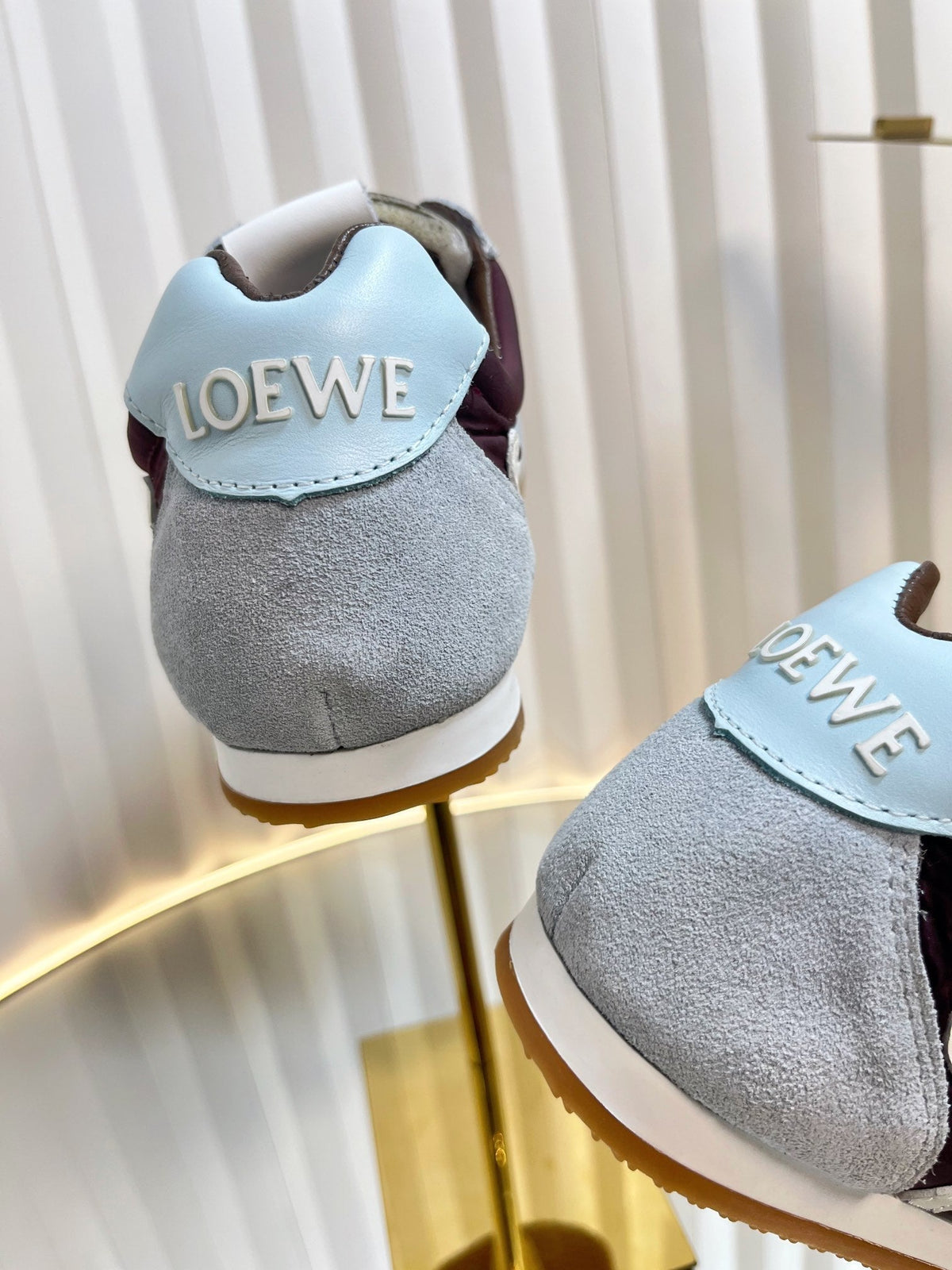 Loewe 26S Runner 2.0 Sneakers in Light Blue Suede and Brown Fabric