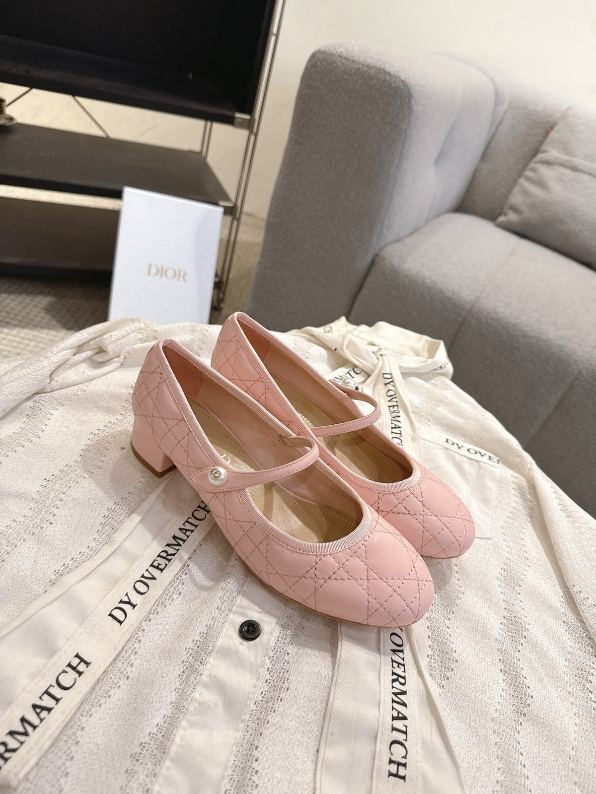 Dior 26s Mary Jane Pumps Light Pink Lambskin Pearl-Adorned Strap