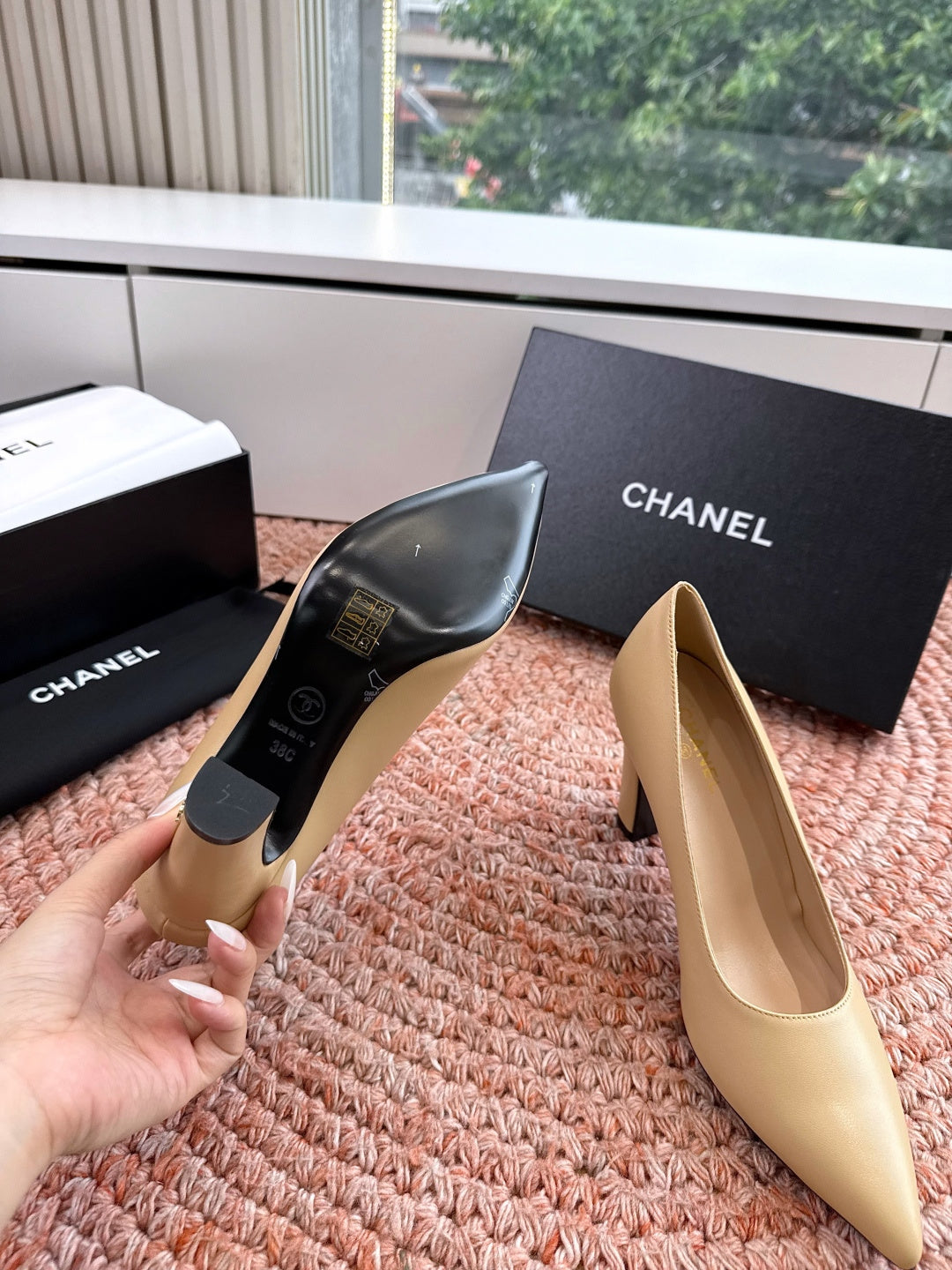 Chanel 26s High Heels Beige Smooth Lambskin