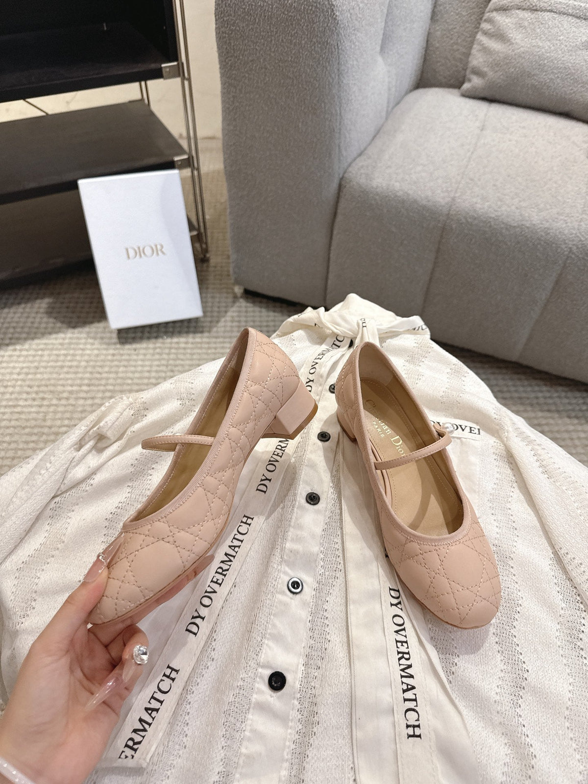 Dior 26s Mary Jane Pumps Nude Lambskin Pearl-Adorned Strap