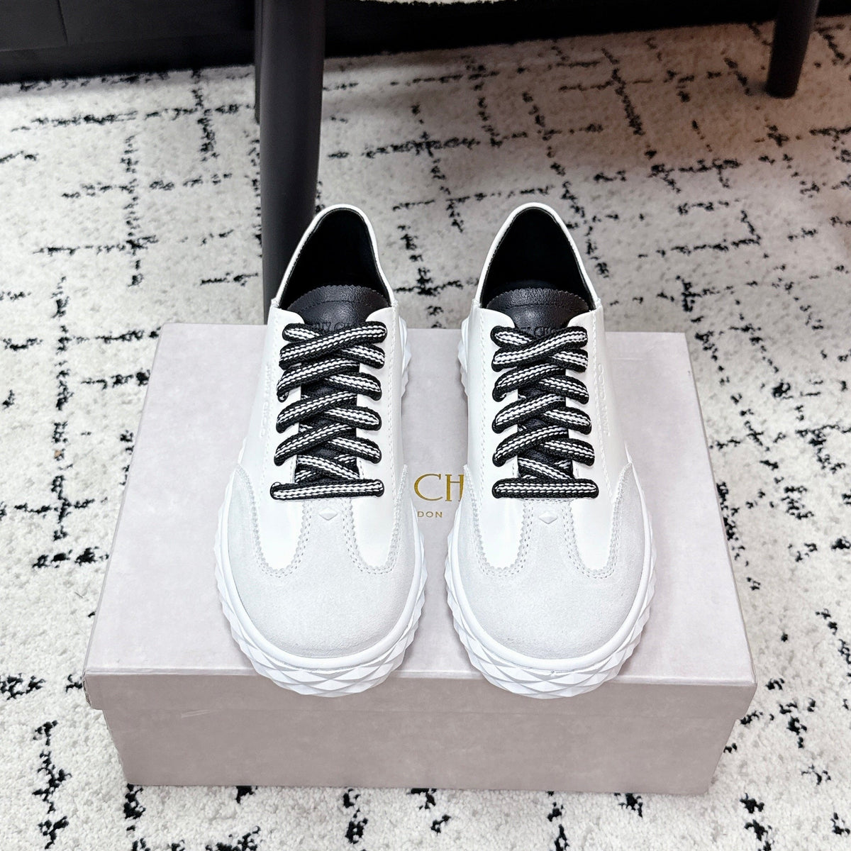 Jimmy Choo 26S Sneakers White Suede With Black Laces 714935