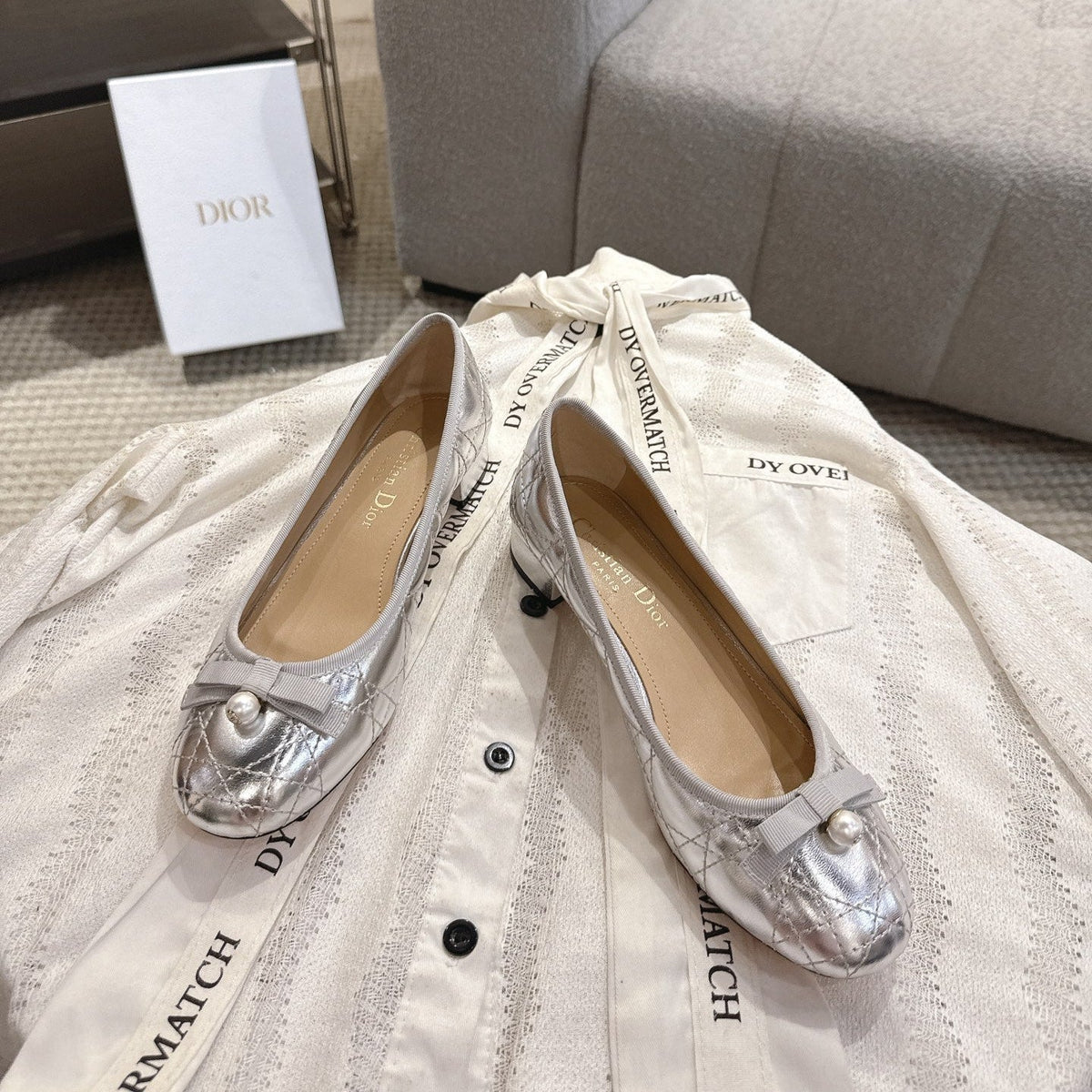 Dior 26s Low Block Heel Pumps Silver Lambskin