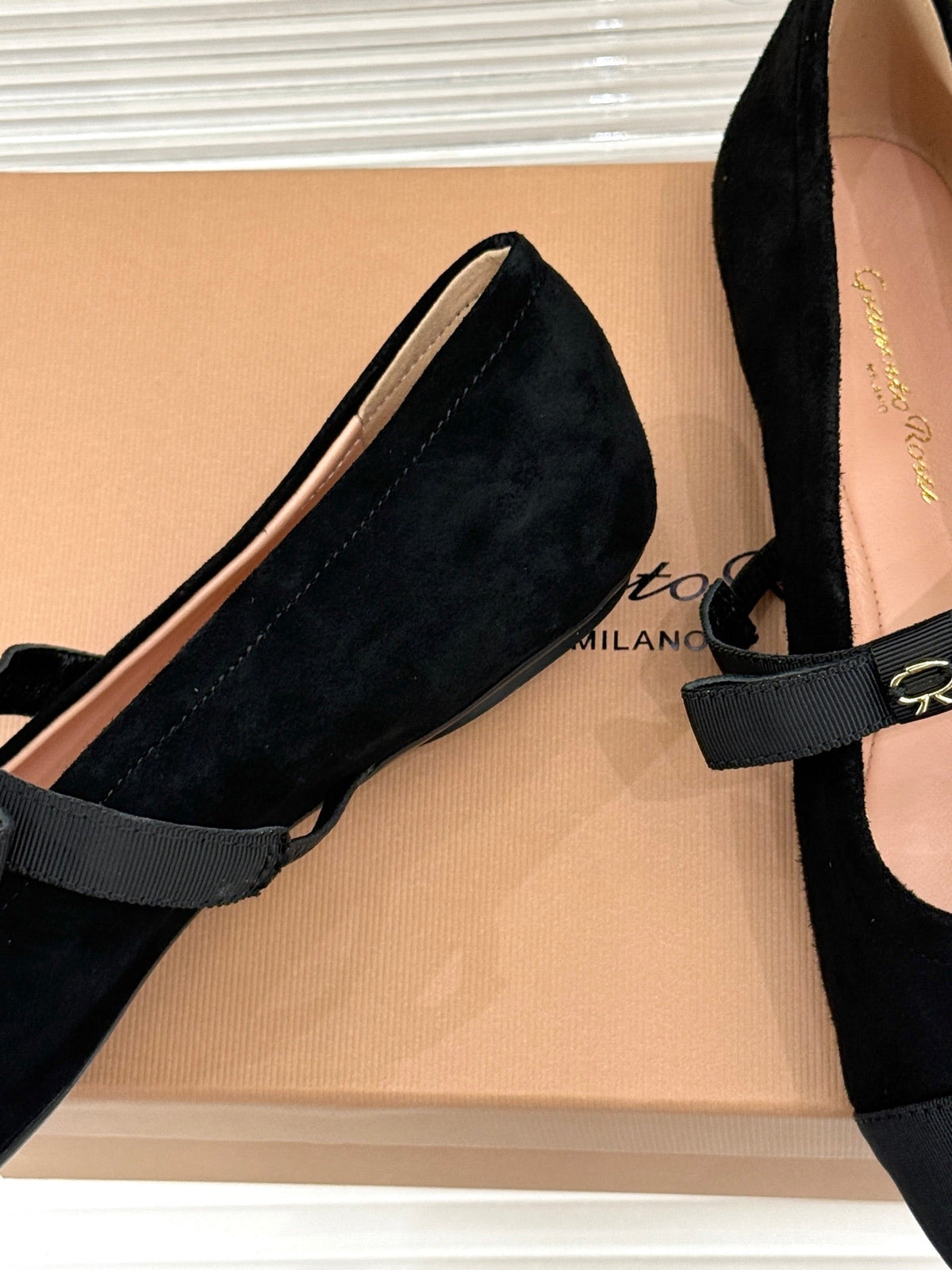 GR 26s Mary Jane Flats Black Suede Fabric 164784