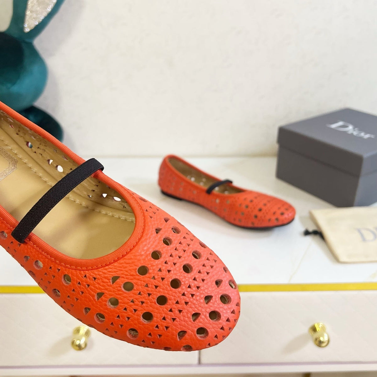 Dior 26s Mary Jane Flats Coral Red Calfskin