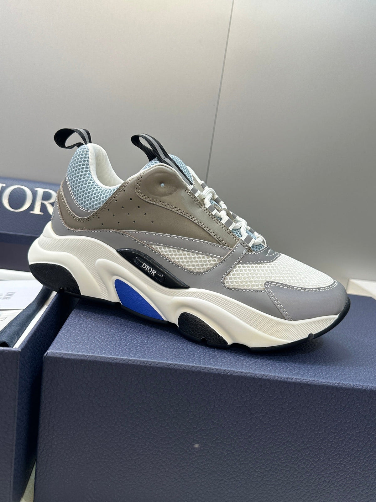 CD 26s Men B22 Sneakers Grey Brown Light Blue Mesh Blue Trim 519482