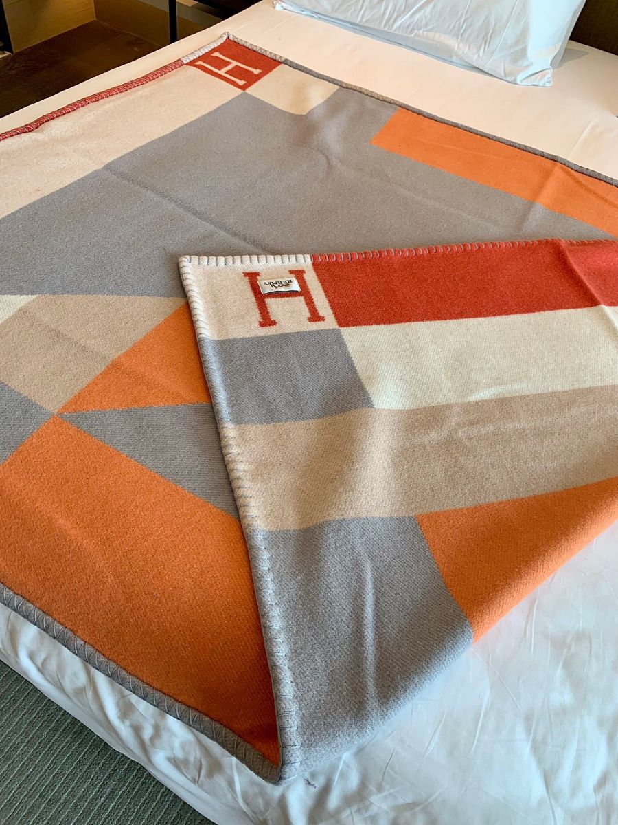 HM Drapeau Blanket Terracotta and Grey Wool Cashmere