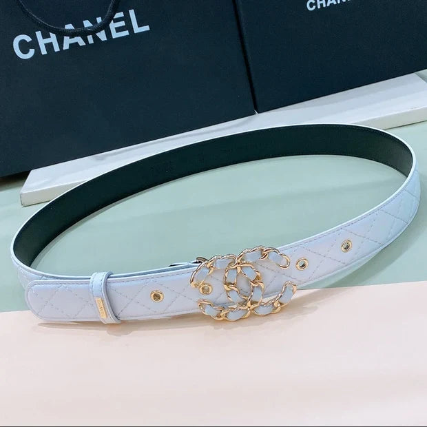 Chanel 2026 Quilted Chain Buckle Belt 30mm Lambskin