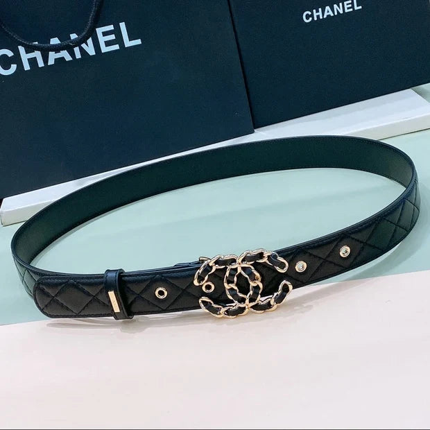 Chanel 2026 Quilted Chain Buckle Belt 30mm Lambskin