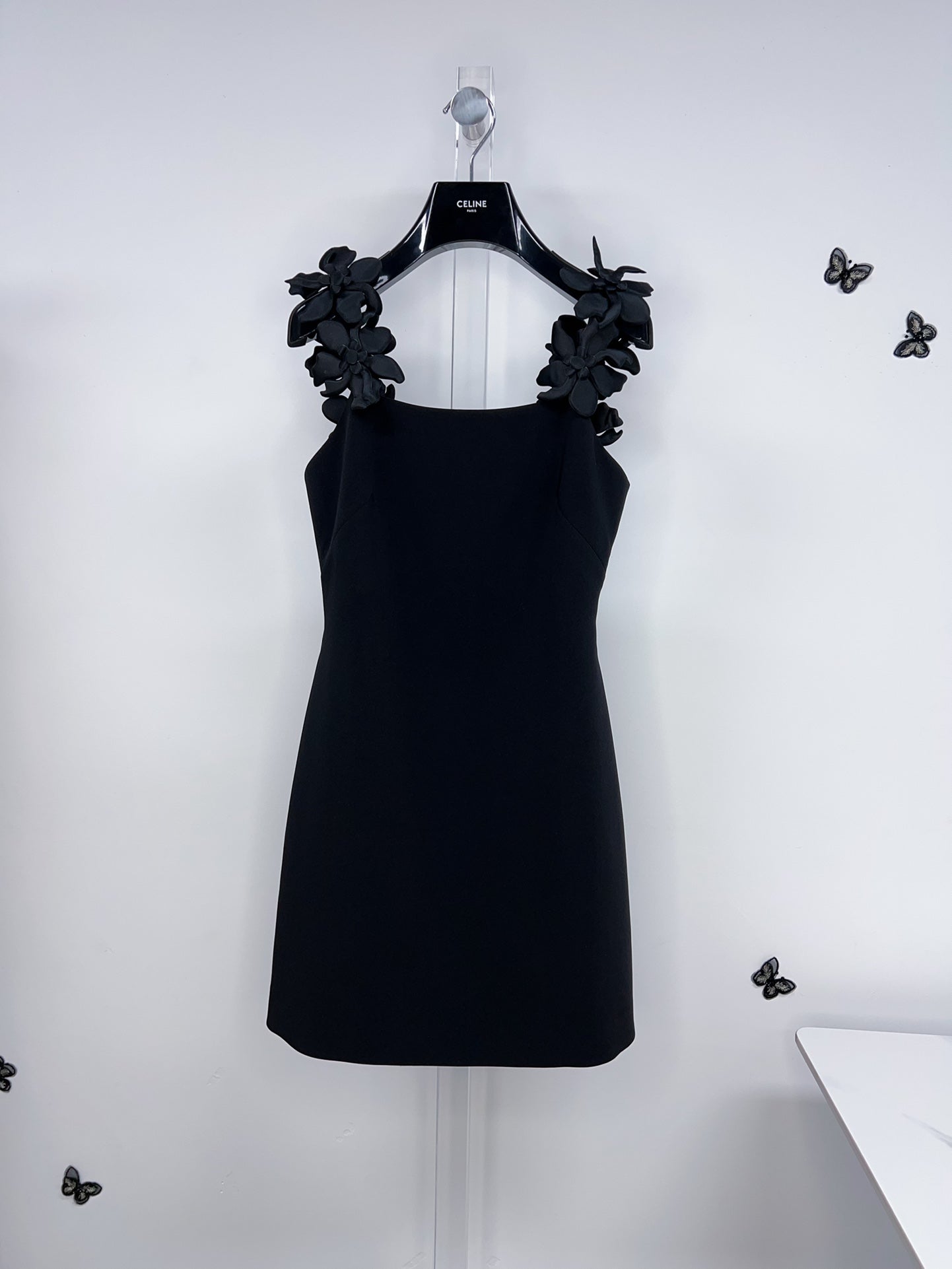 Valentino Embroidered Crepe Mini Dress Black 406129