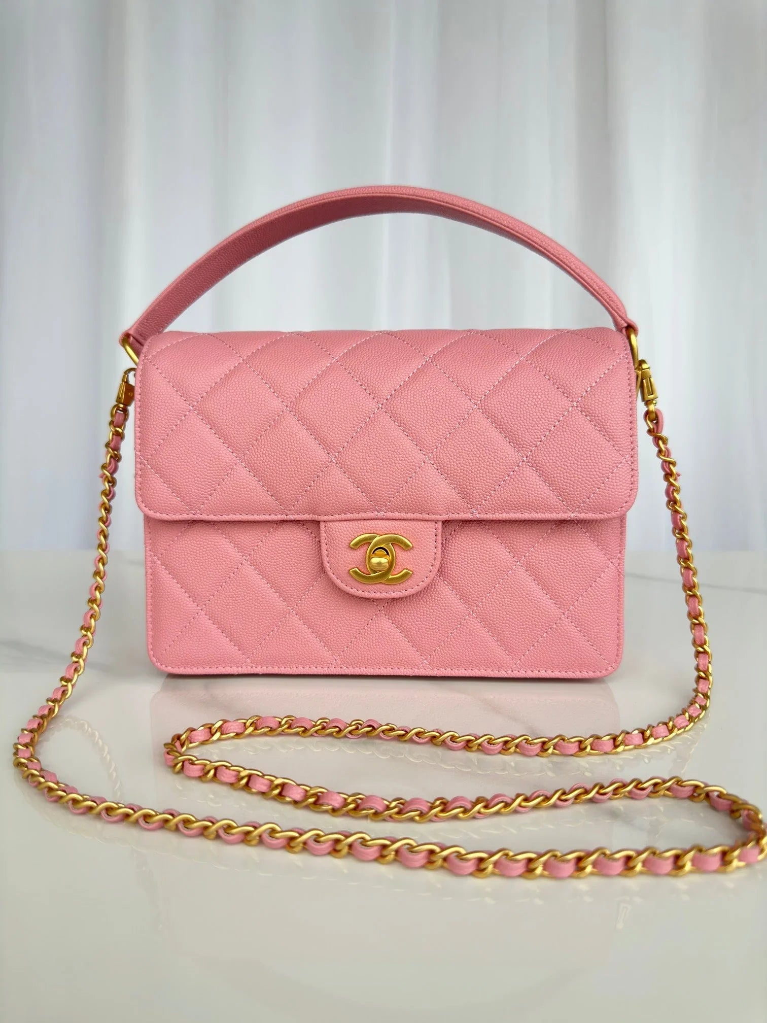Chanel 2026 Flap Bag with Top Handle Gum-grain Cowhide