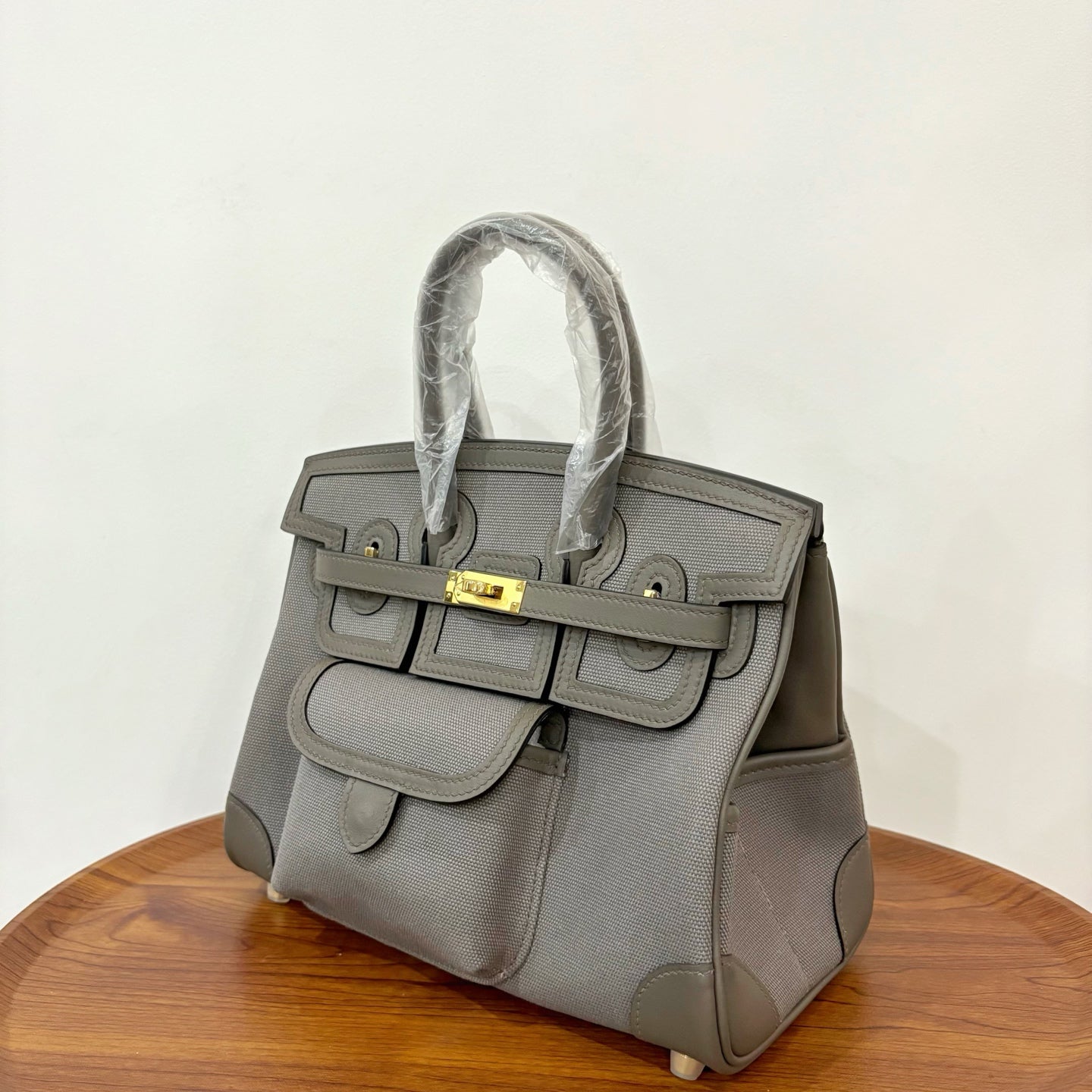 HM Birkin Cargo 25CM Handbag Grey Swift Canvas