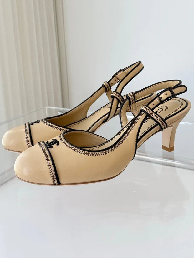 Chanel 2026 Slingback Kitten Heels Sandals Sheepskin 823451