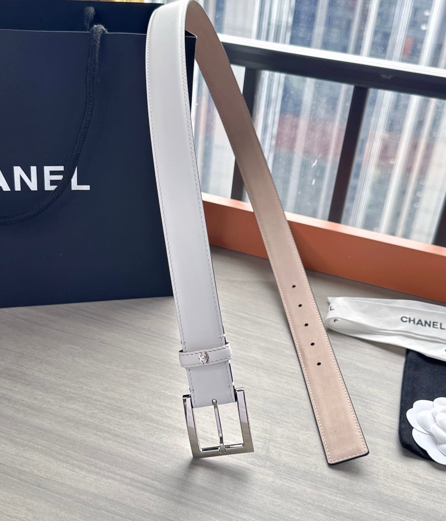 CC Belt 3cm White Sliver Cowhide 20280