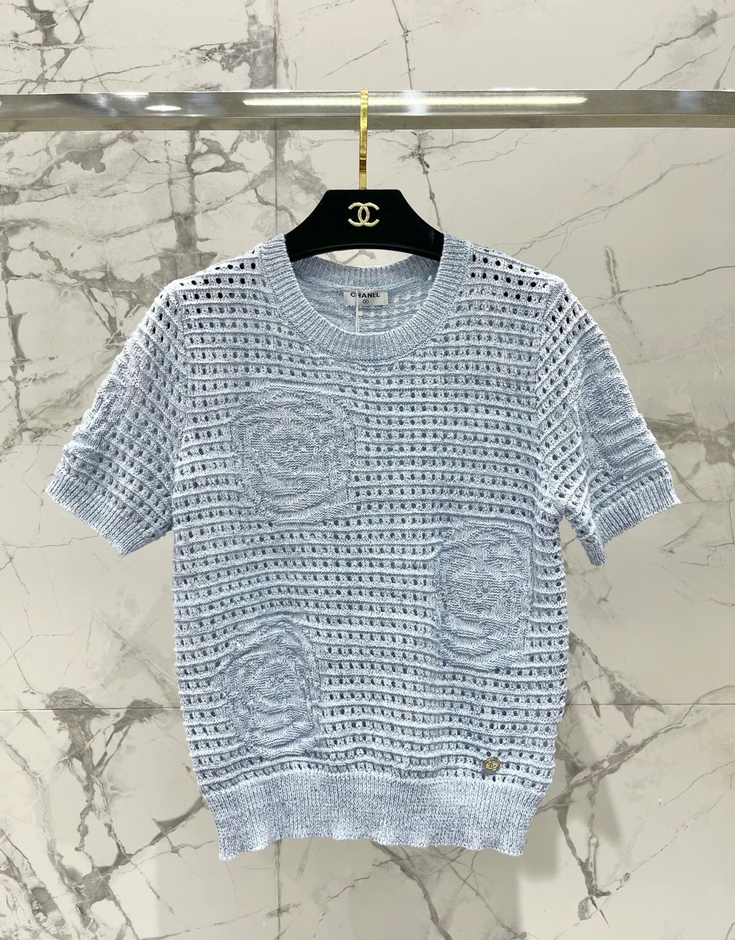 Chanel 2026 Hollow-Out Crew Neck Knit Short Sleeve Wool 178762