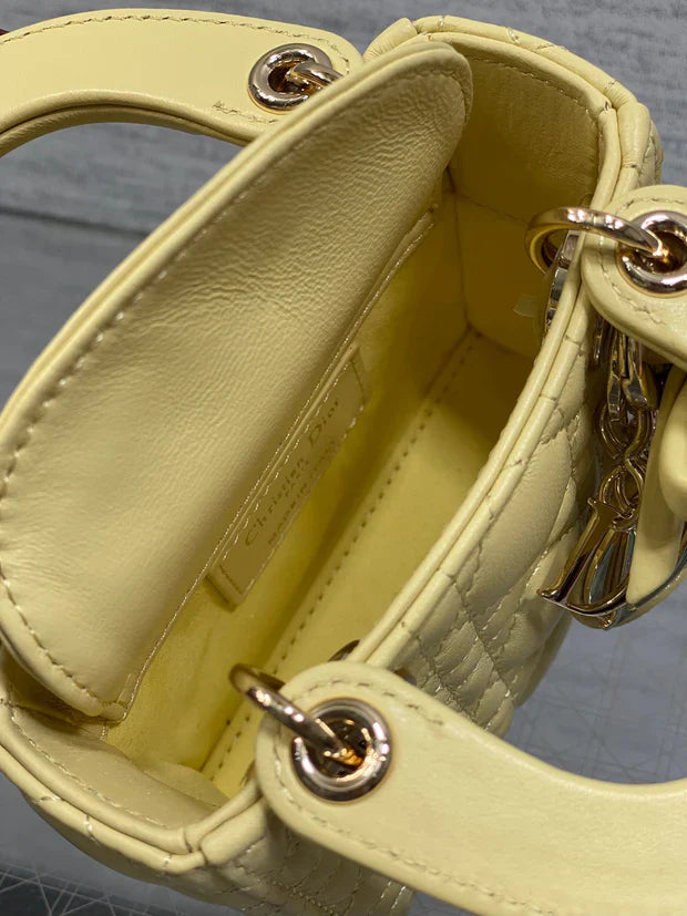 CD 2026 Bow Lady D-Joy Yellow Cannage Lambskin With Light Gold 286555