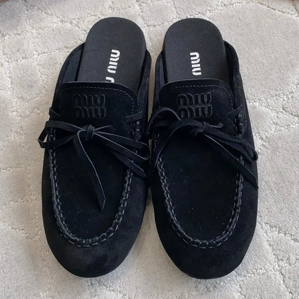 Miu Miu 2026 Bow-Tie Flat Mules Suede 977033