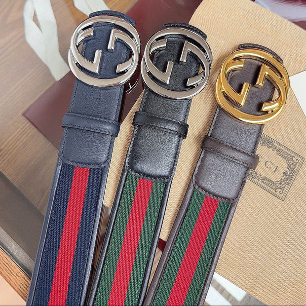Gucci 2026 GG Buckle Web Belt 40mm Canvas Leather 215509