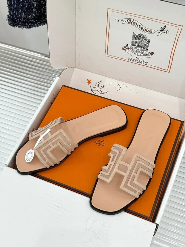 Hermes 2026 Oran Sandal Flat Suede Mesh 898415
