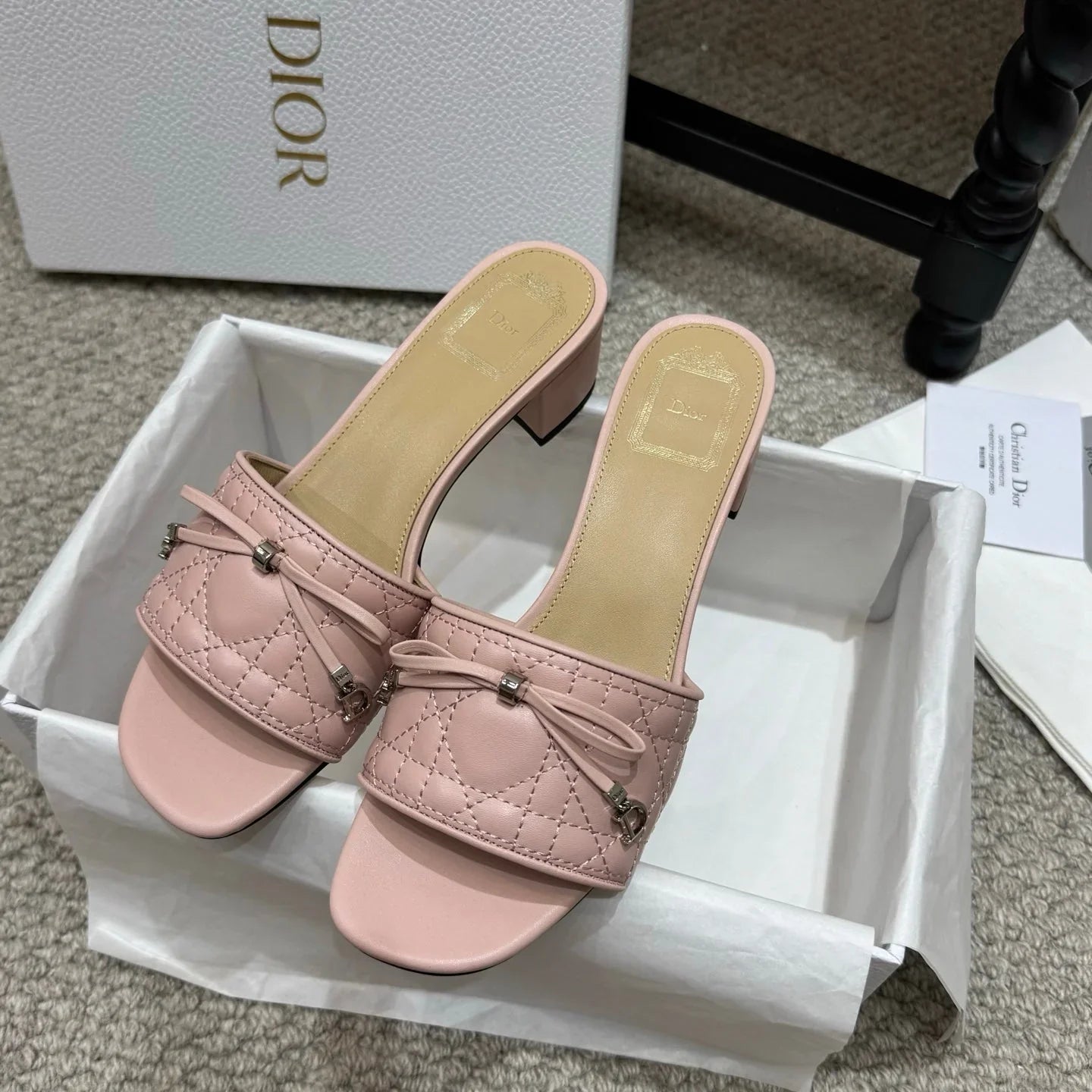Dior 2026 Cannage Heeled Slide Sandal 4.5cm Sheepskin 932161