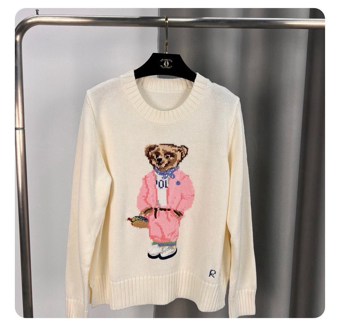 Ralph Lauren 2026 Yellow Scarf Bear Crewneck Sweater Cotton Linen 438273