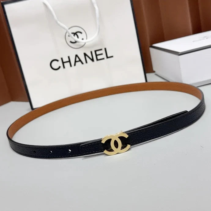 Chanel 2026 Slim Leather Logo Buckle Belt 15mm