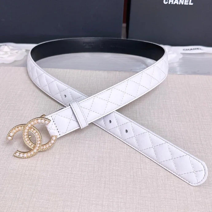 Chanel 2026 Quilted Pearl CC Belt 30mm Lambskin
