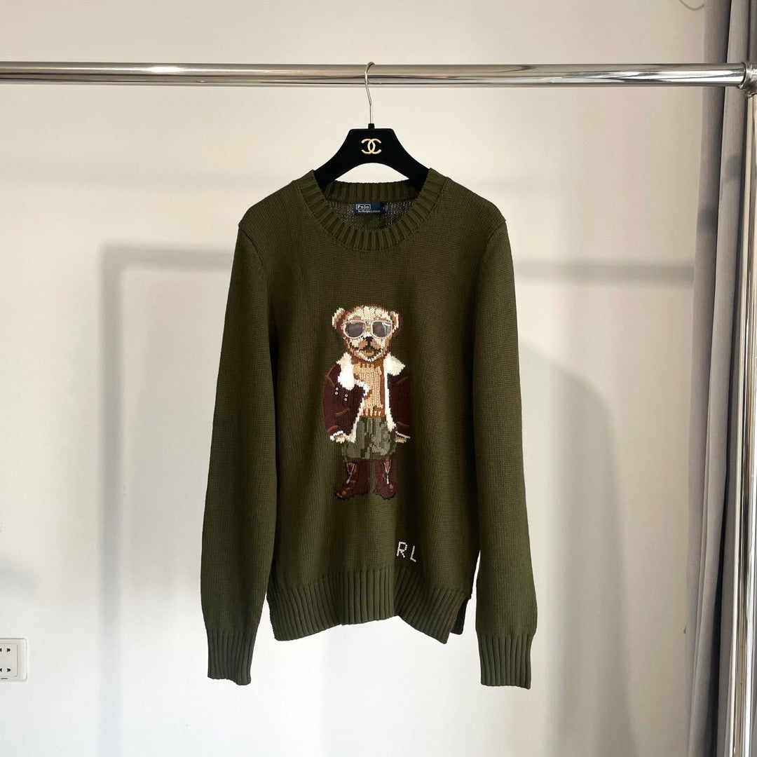 Ralph Lauren 2026 Aviator Bear Intarsia Knit Crewneck Sweater Wool 438273