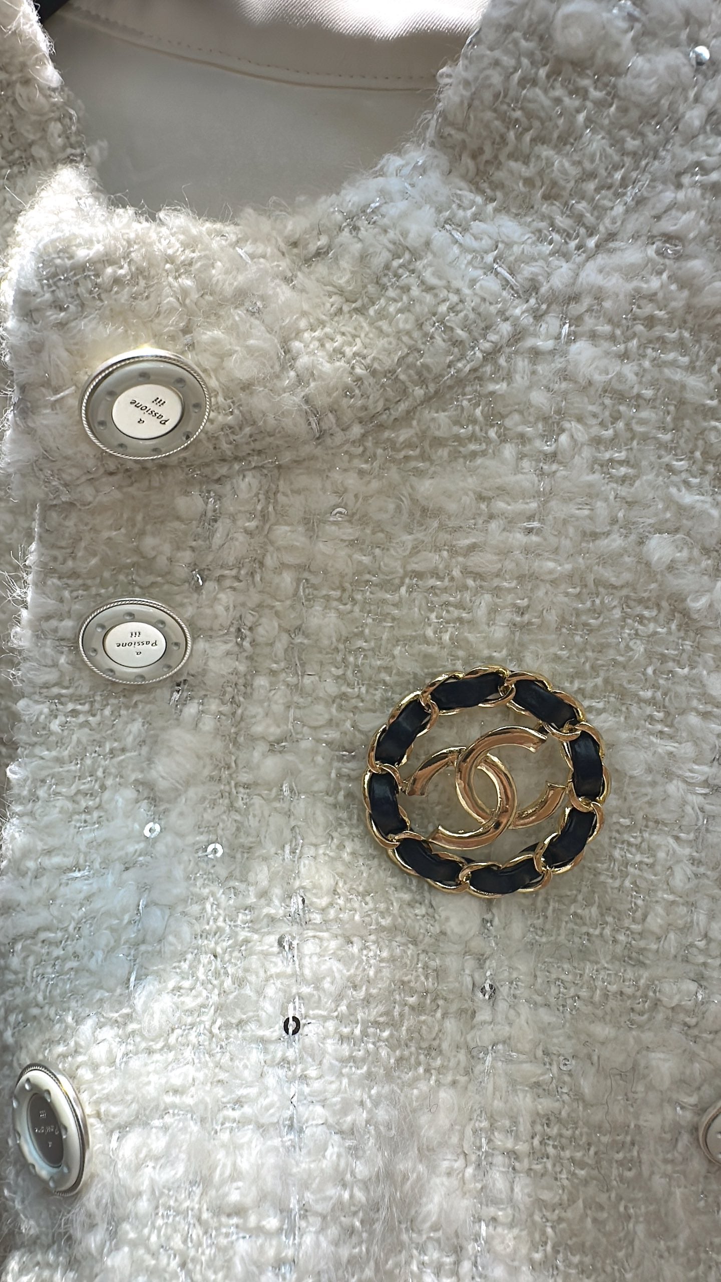 CC Stand-Collar Vest Jacket Cream White Tweed 415627