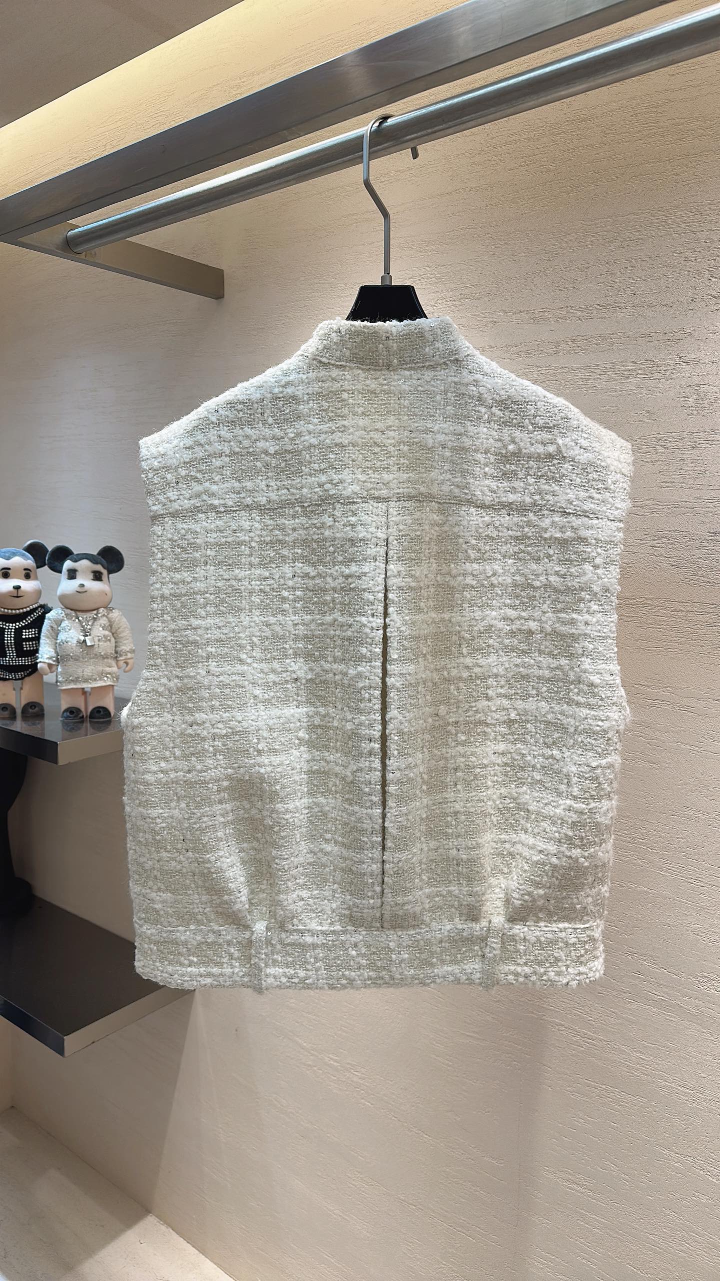 CC Stand-Collar Vest Jacket Cream White Tweed 415627