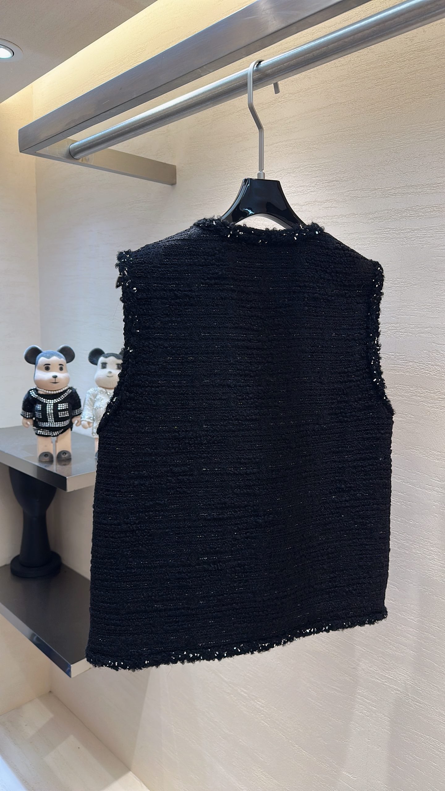 CC Sleeveless Vest Jacket Silver Sparkle Black Tweed 415638