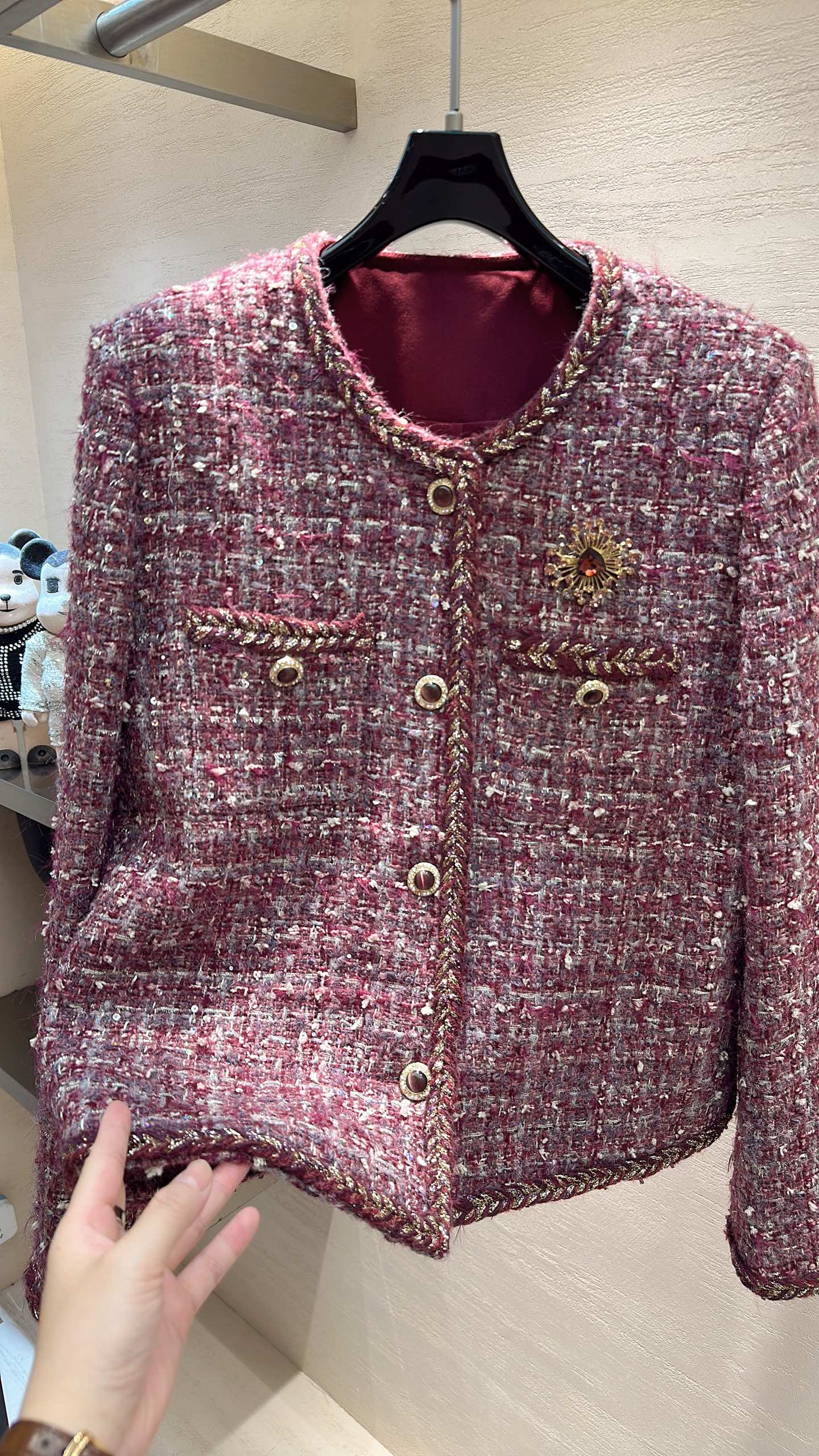 CC Cropped Jacket Burgundy Multicolor Tweed 415617