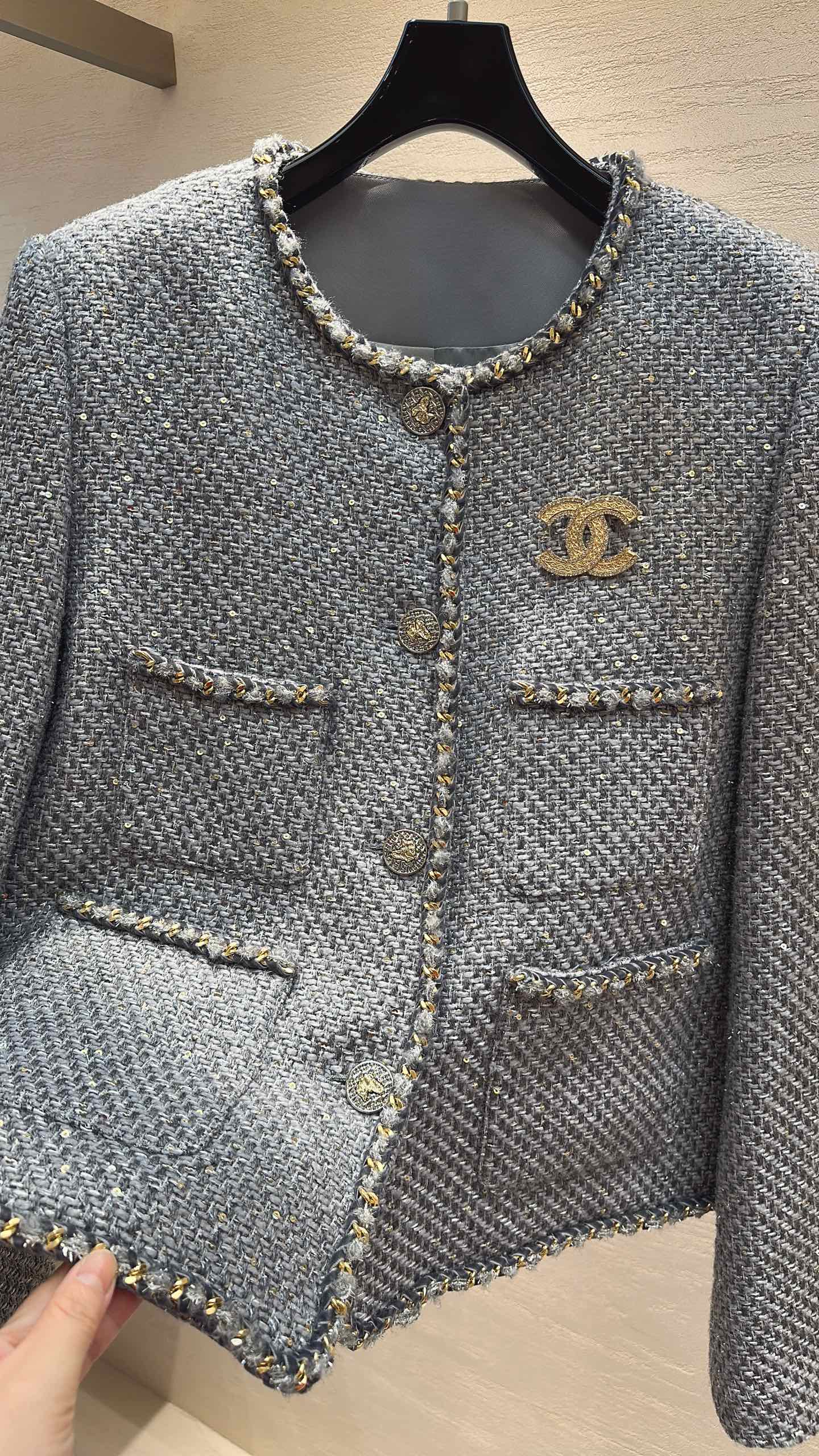 CC Jacket Gold Trim Gray Tweed 415620