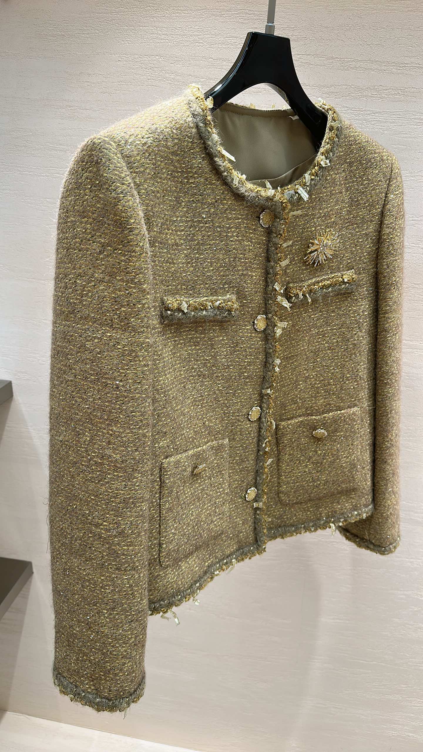 CC Sunflower Brooch Jacket Olive Gold Multicolor Tweed 415574