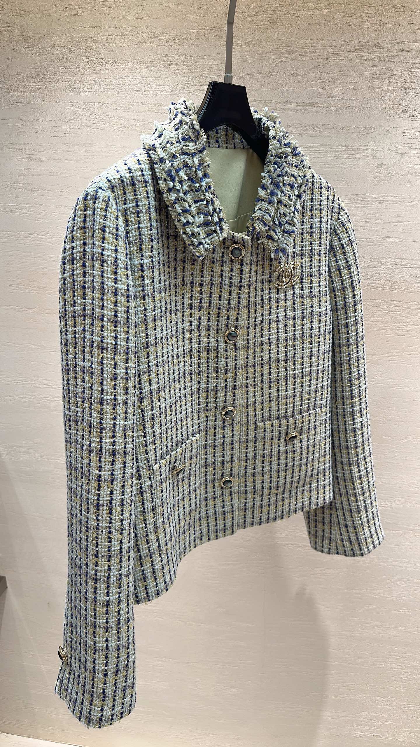 CC Cropped Jacket Collar Detail Multicolor Tweed 415571