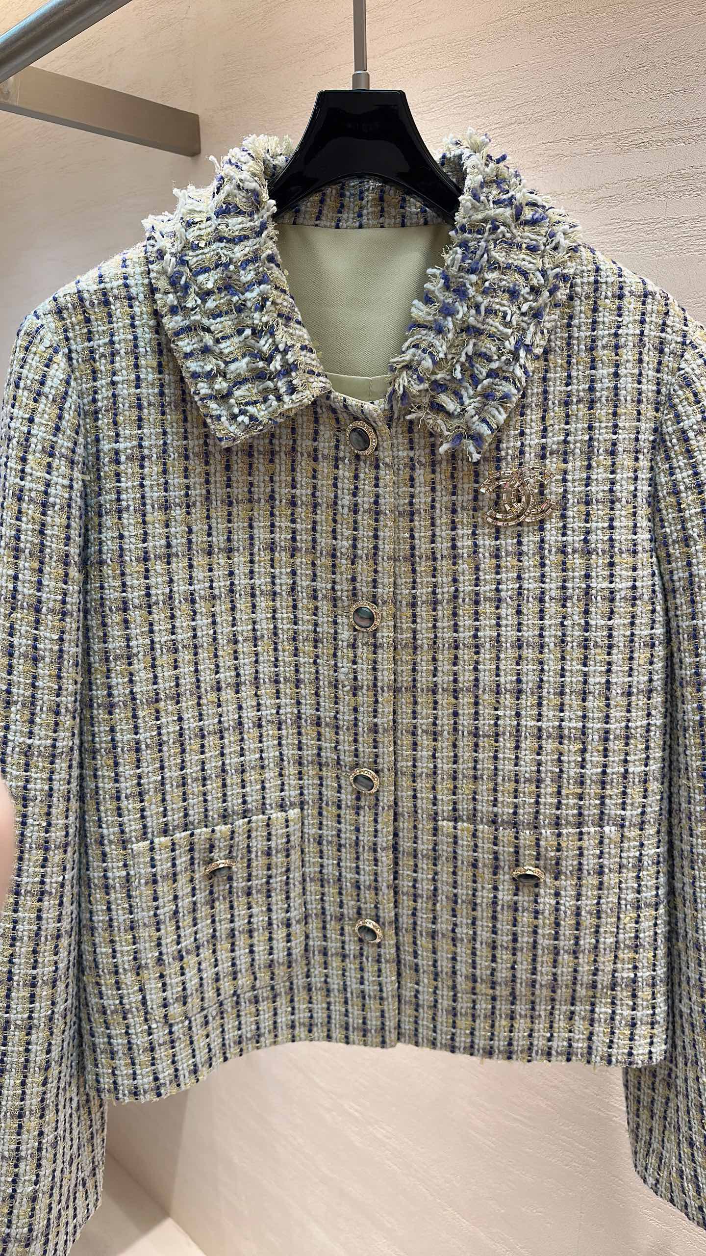 CC Cropped Jacket Collar Detail Multicolor Tweed 415571