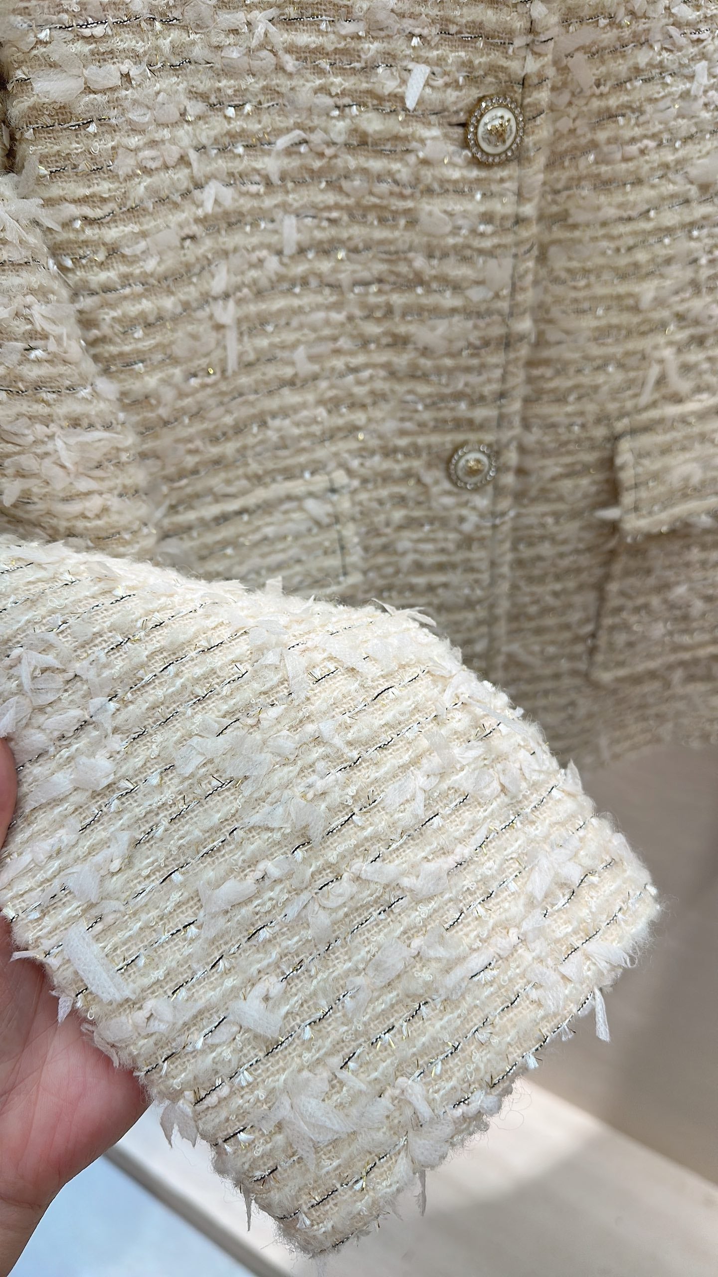 CC Fringe Jacket Cream White Tweed 415601