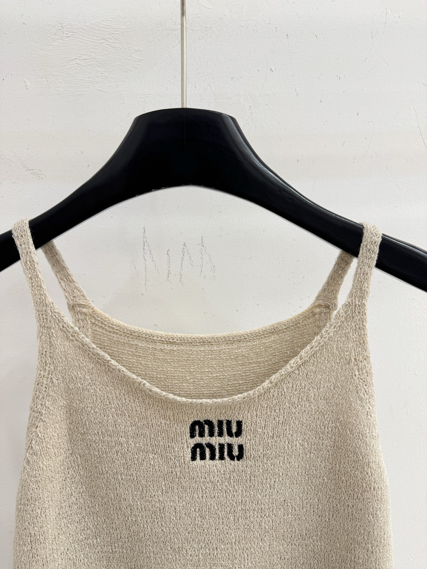 Miu Jacquard Logo Knitted Tank Top Pointelle Lace Trim Wool 801961