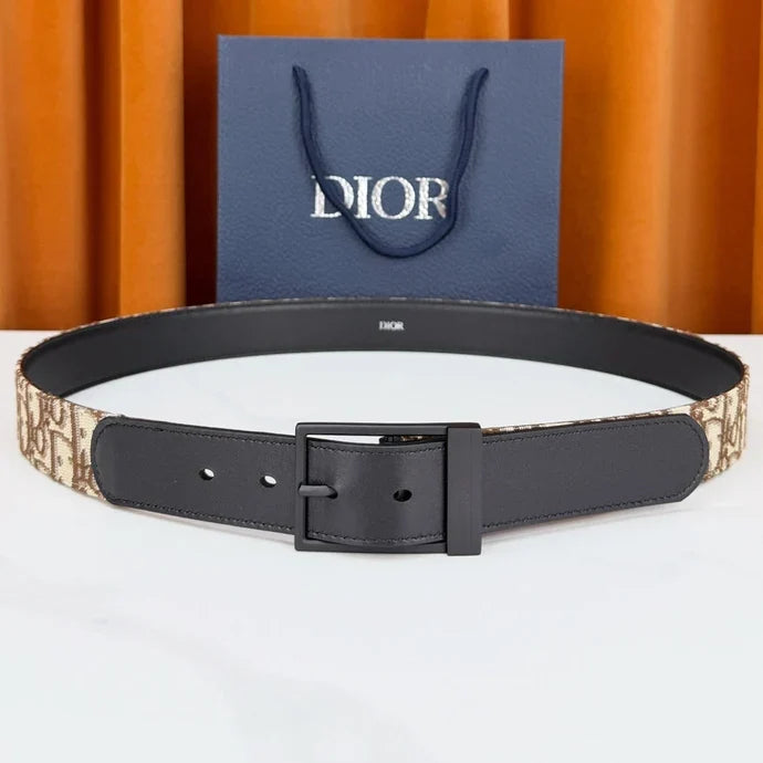 Dior 2026 Oblique Jacquard Reversible Strap Belt 35mm Canvas Leather