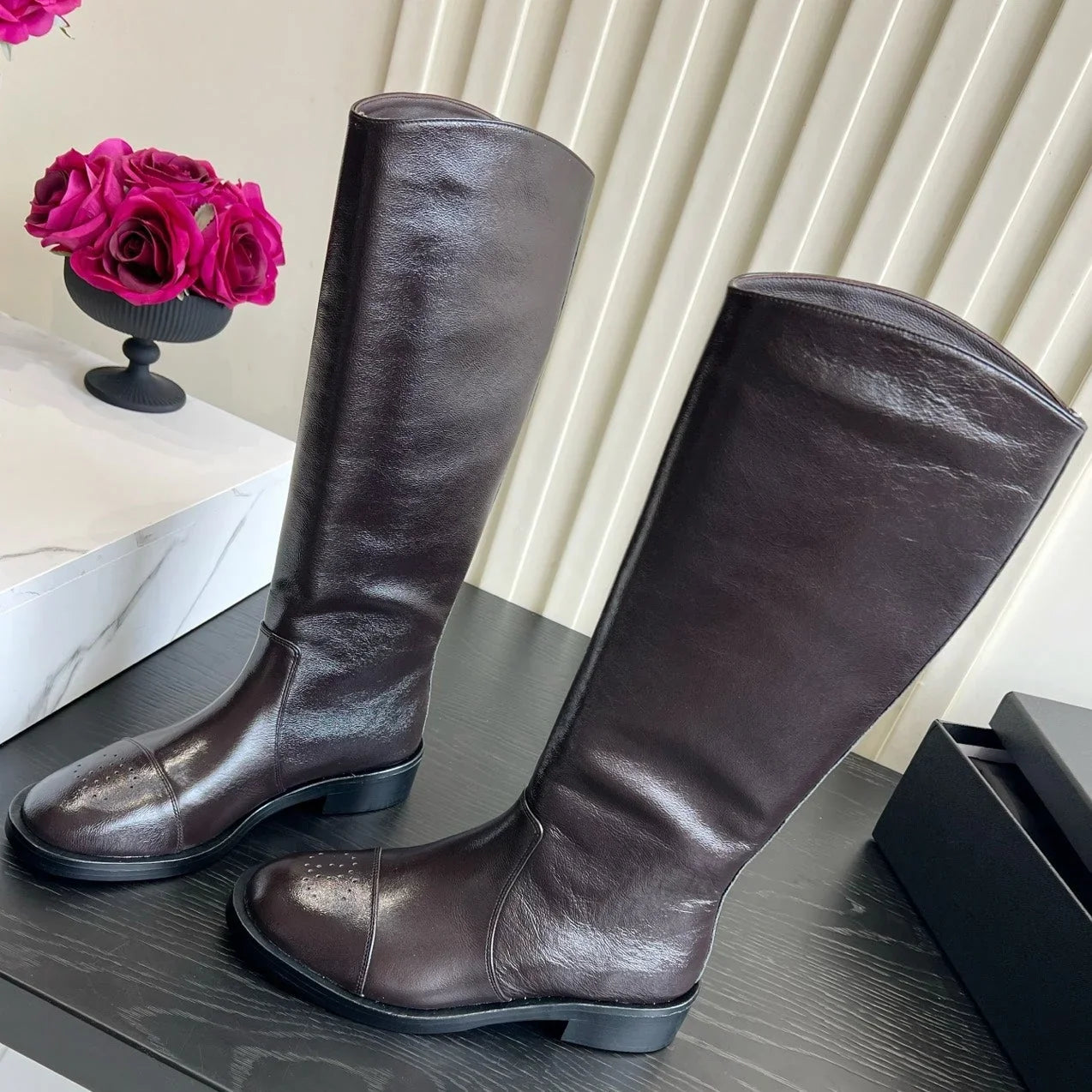 Chanel 2026 Perforated Toe Long Boots Patent Leather 977237