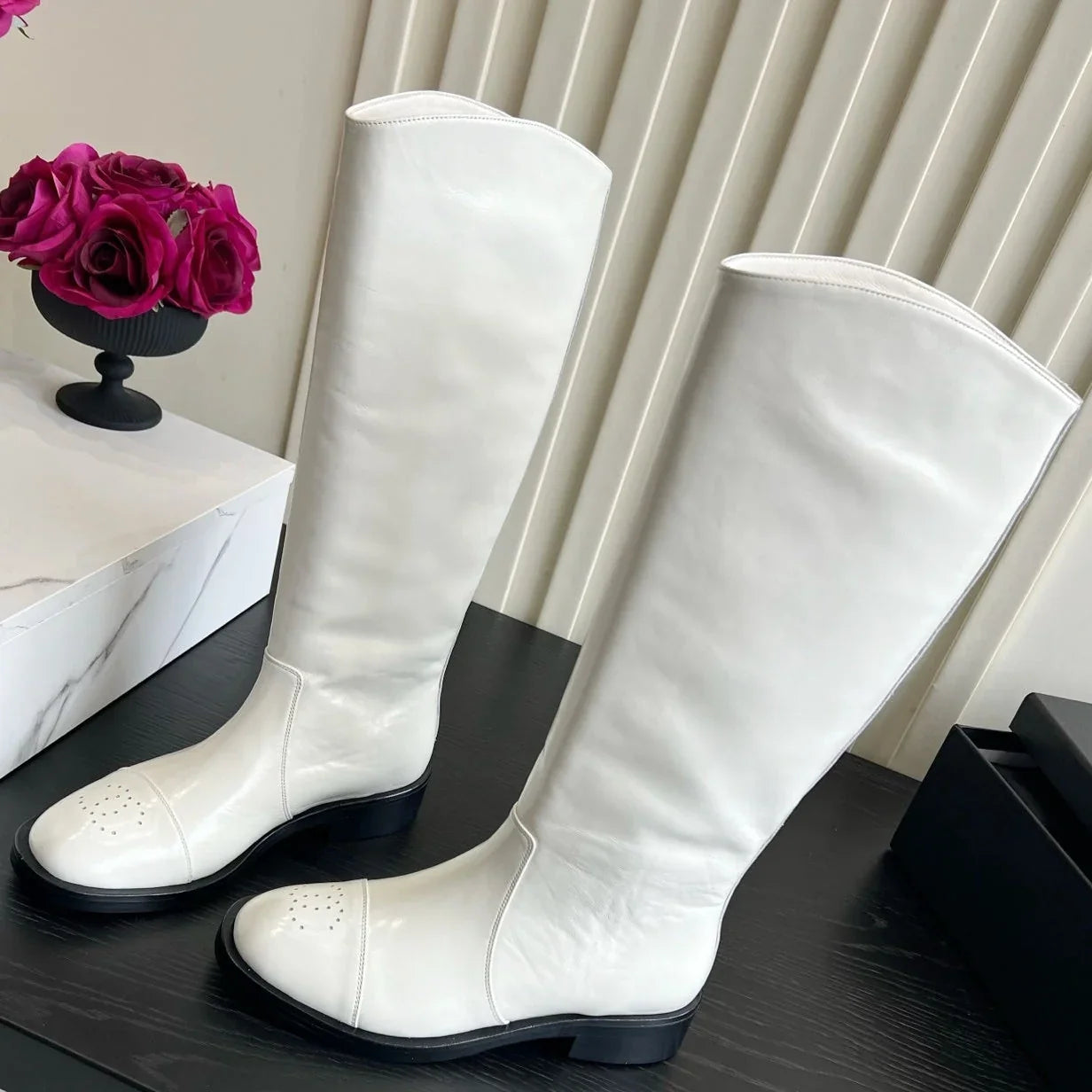 Chanel 2026 Perforated Toe Long Boots Patent Leather 977237