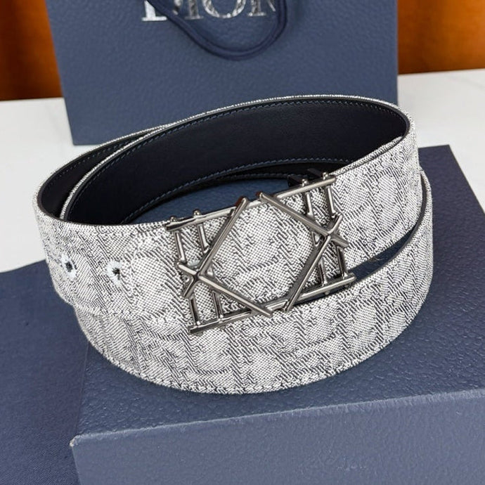 Dior 2026 Oblique Jacquard Cosmo Buckle Belt 35mm Canvas