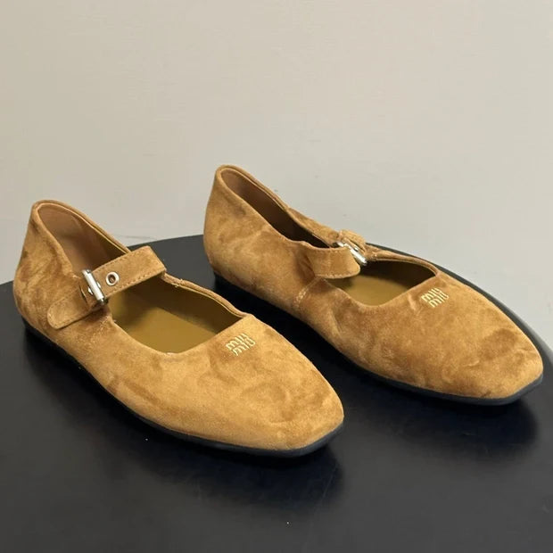 Miu Miu 2026 Square Toe Buckle Ballet Flat Suede 994191